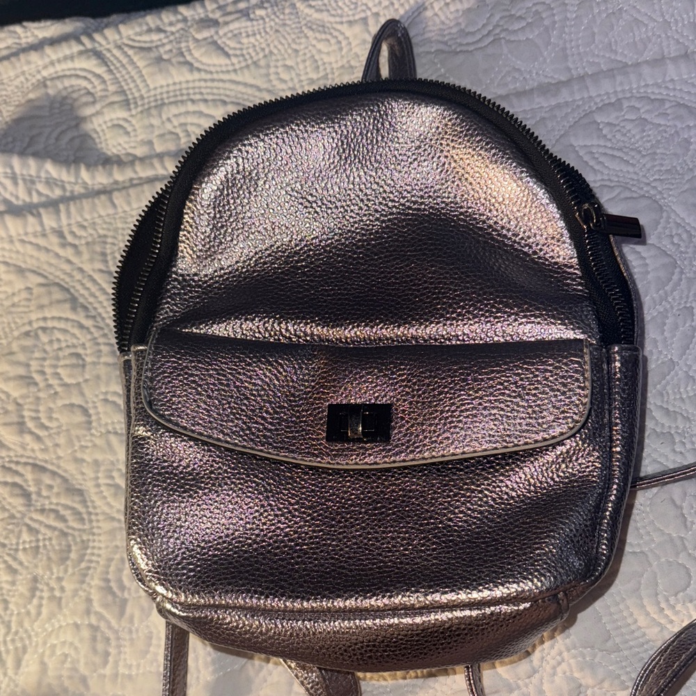 Metallic Silver Mini Backpack